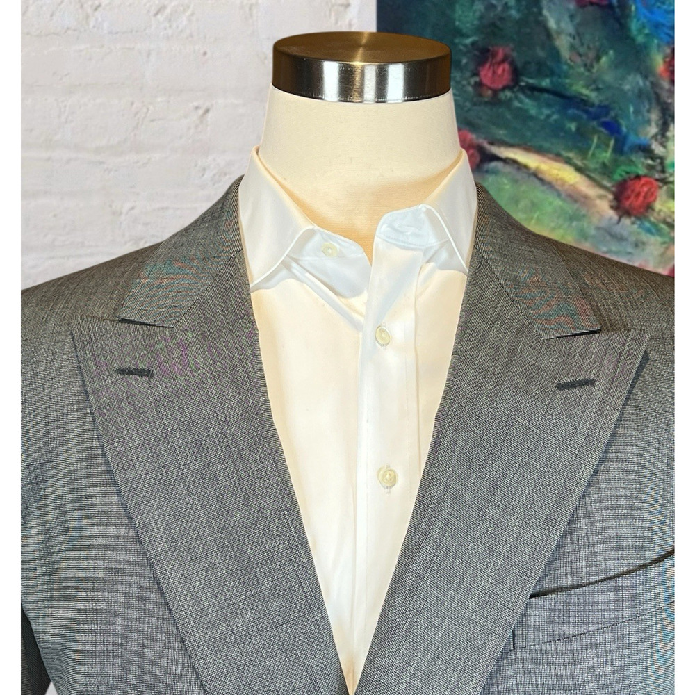 Vintage Burberry Mens 46L Gray Nailhead Double Breasted Designer Power Blazer - Picture 2 of 14